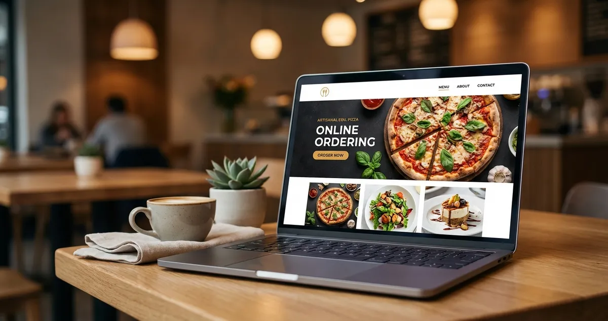 Restaurant website builder showing modern online ordering interface