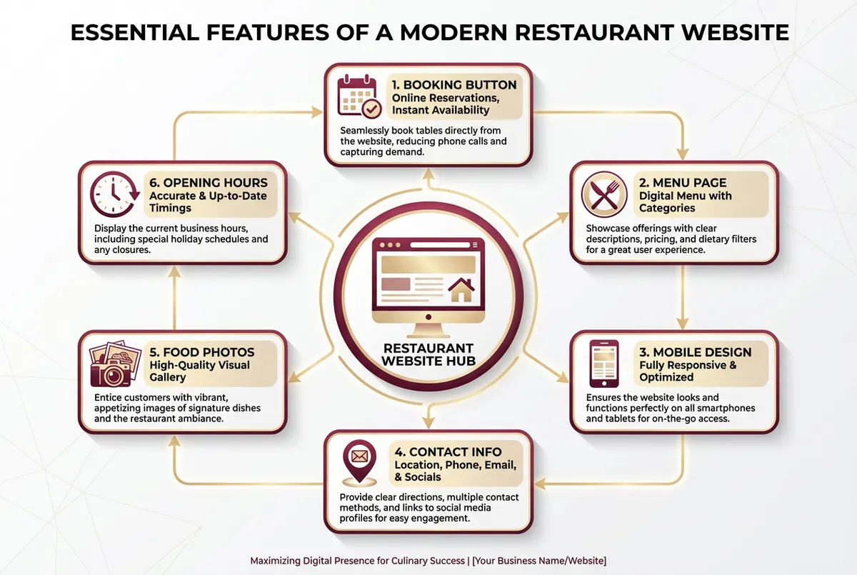 Diagram showing essential features for restaurant websites