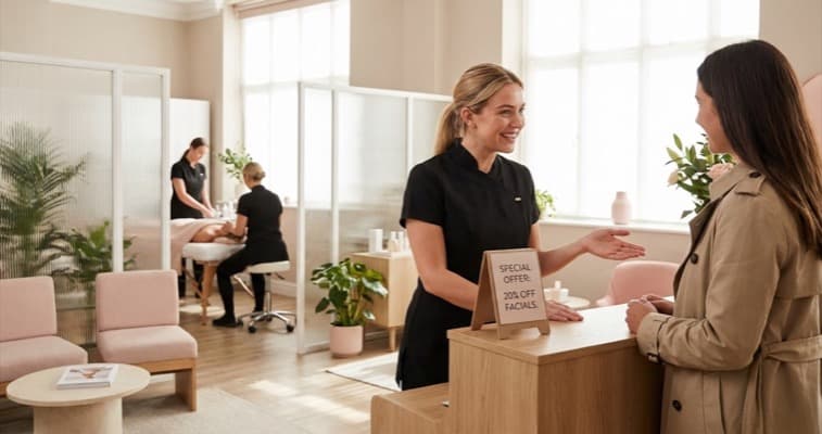 Salon promotion strategies for beauty salons showing a busy treatment room with clients