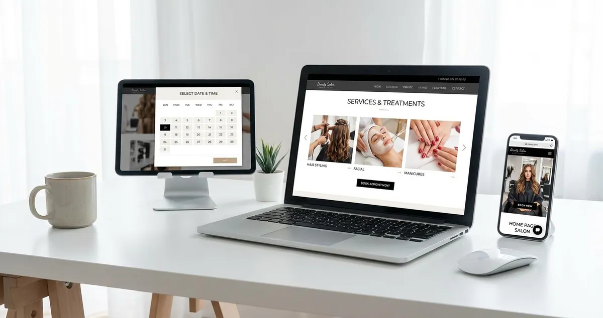 Collection of salon website examples showing different beauty, hair, and nail salon designs