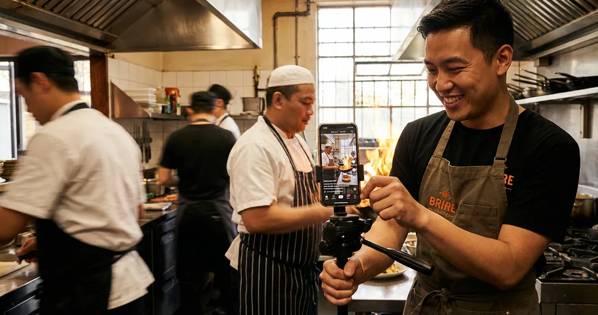 Restaurant staff creating TikTok marketing for restaurants video content