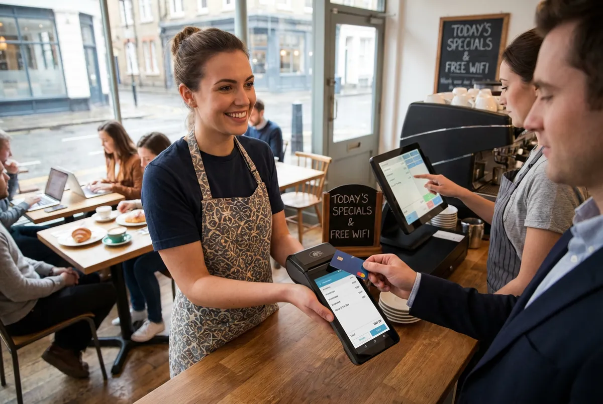 POS system functions showing payment processing, inventory, and reporting features