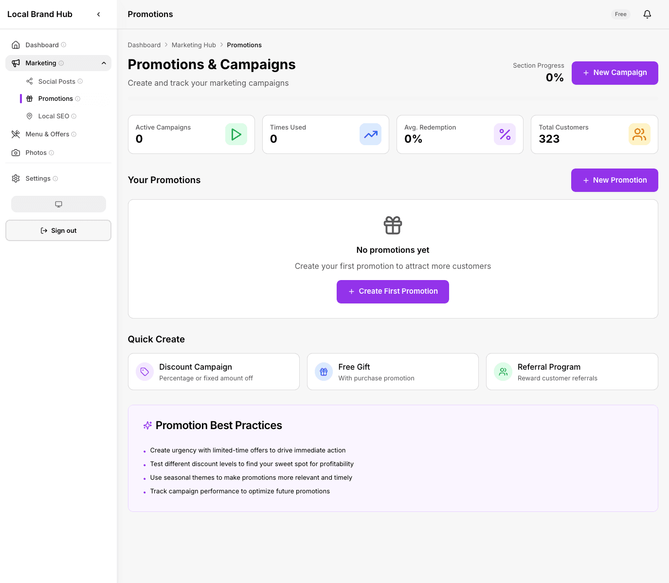 Restaurant promotions list with active and scheduled offers