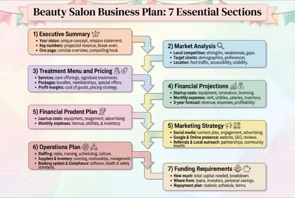 Infographic of the seven sections of a beauty salon business plan