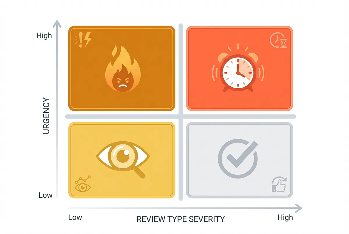 Priority matrix for can you delete Google reviews - when to flag, respond, or ignore