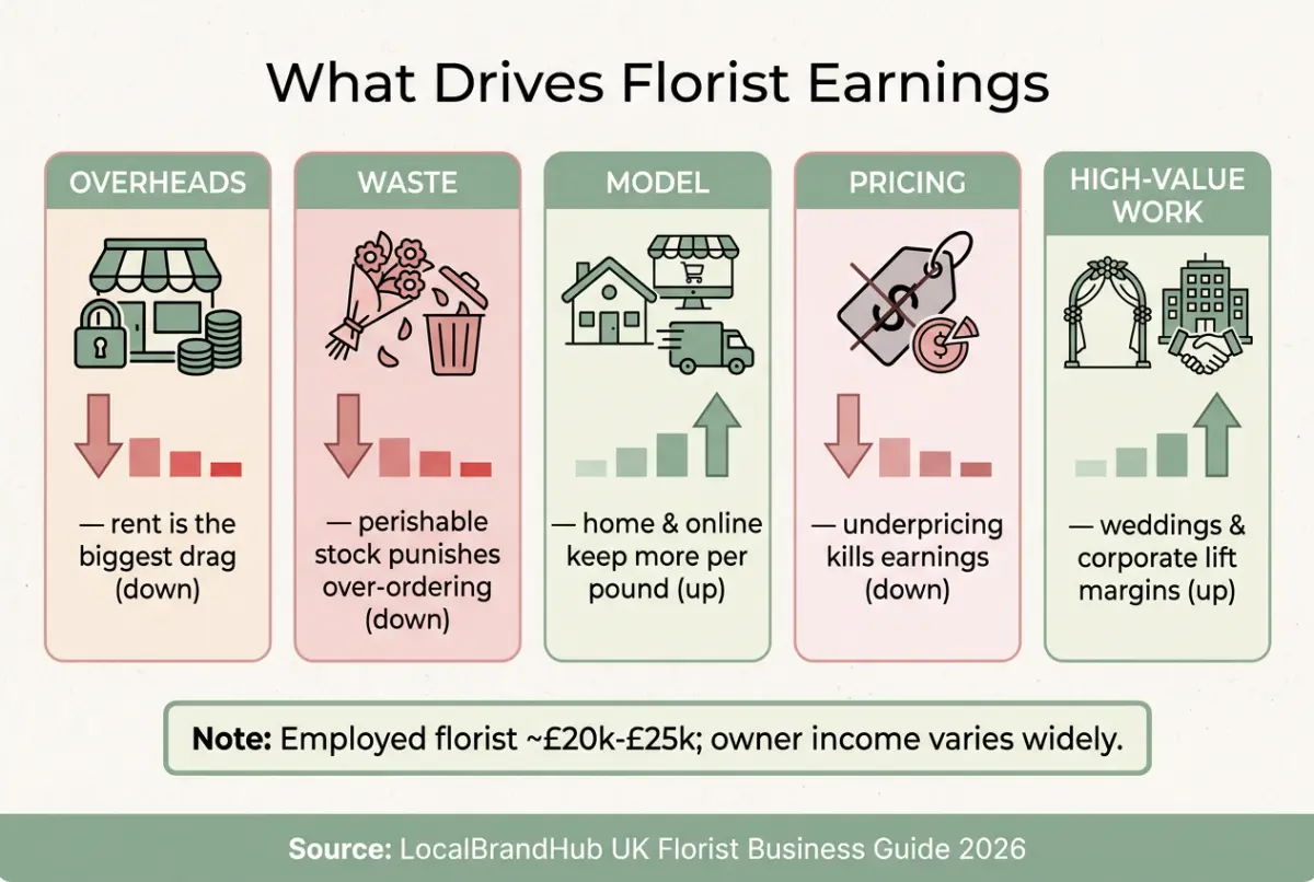 How much do florists make diagram: the factors that drive florist earnings from business model and overheads to waste, pricing and volume