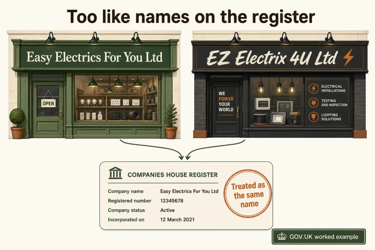 Diagram of two differently lettered shop fascias counted as one name on the register