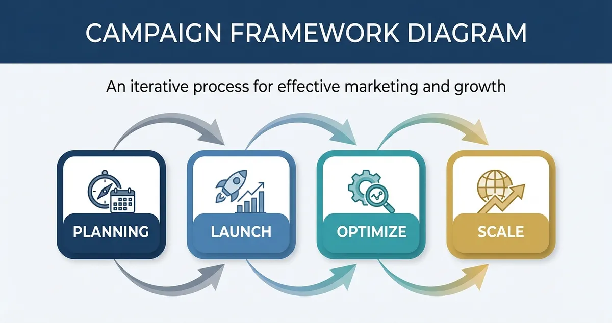 Framework showing different ad campaign types and their purposes