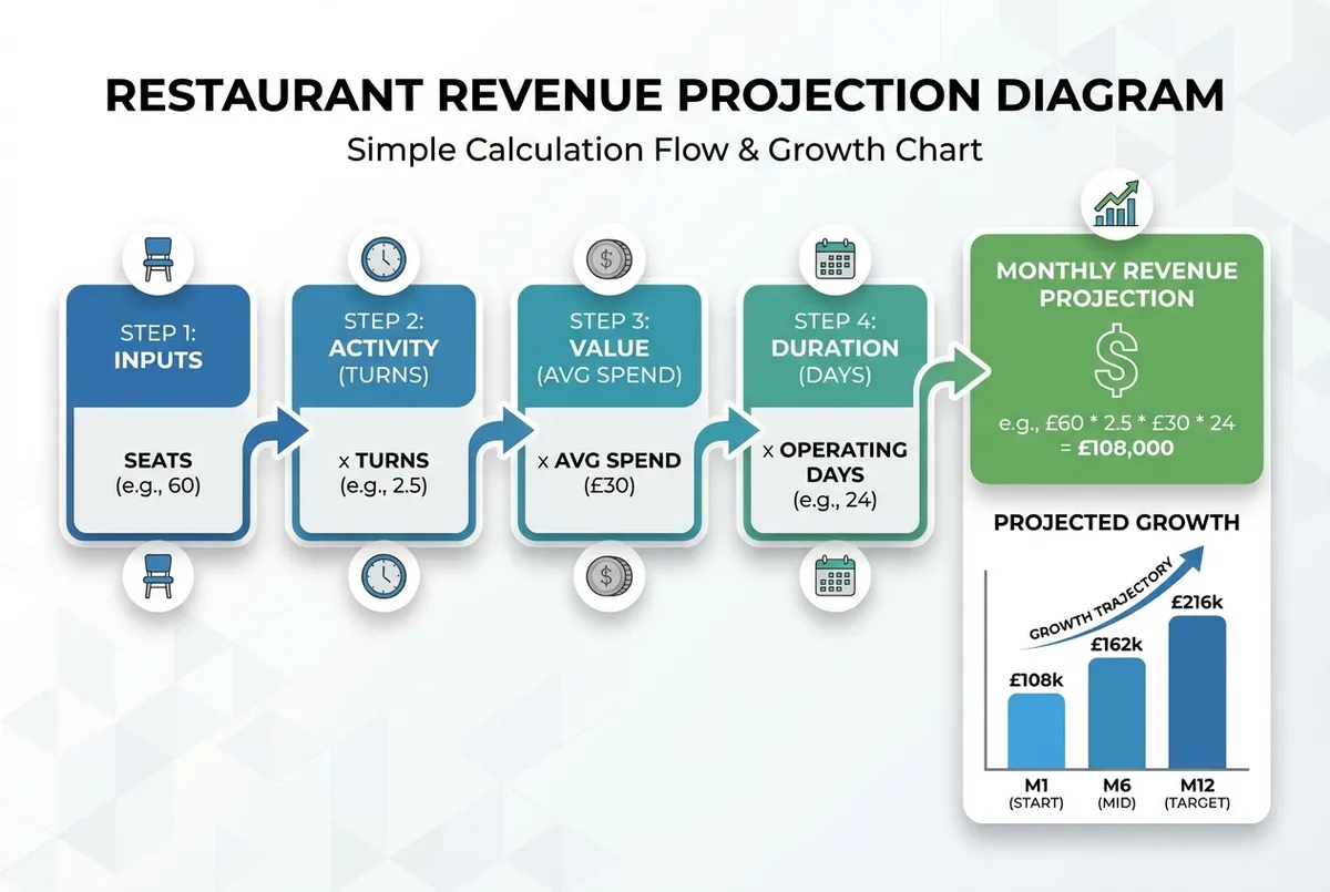 Diagram showing how to calculate restaurant revenue projections