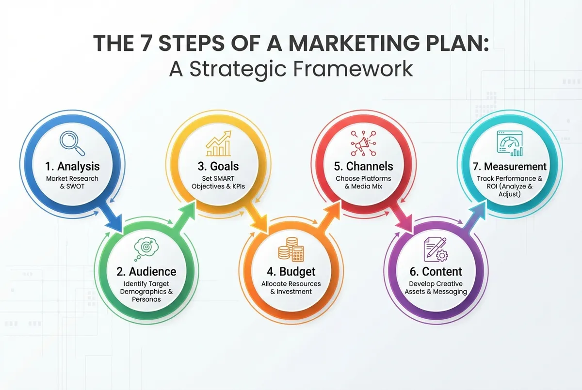 7-step restaurant marketing plan framework diagram