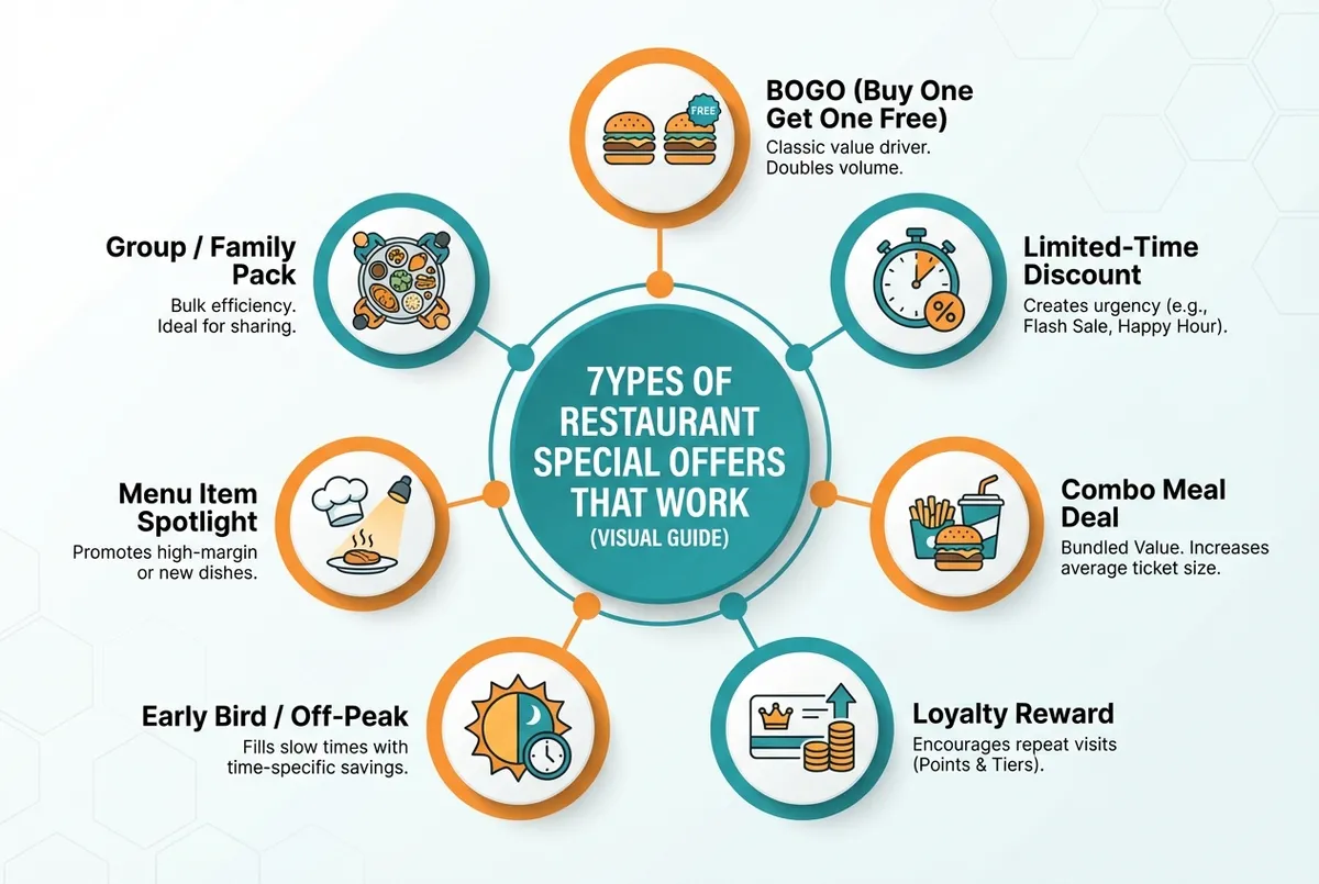 Diagram showing seven types of restaurant special offers