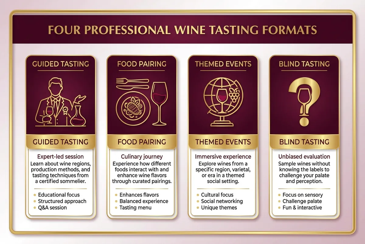 Diagram showing four wine tasting event formats for UK restaurants